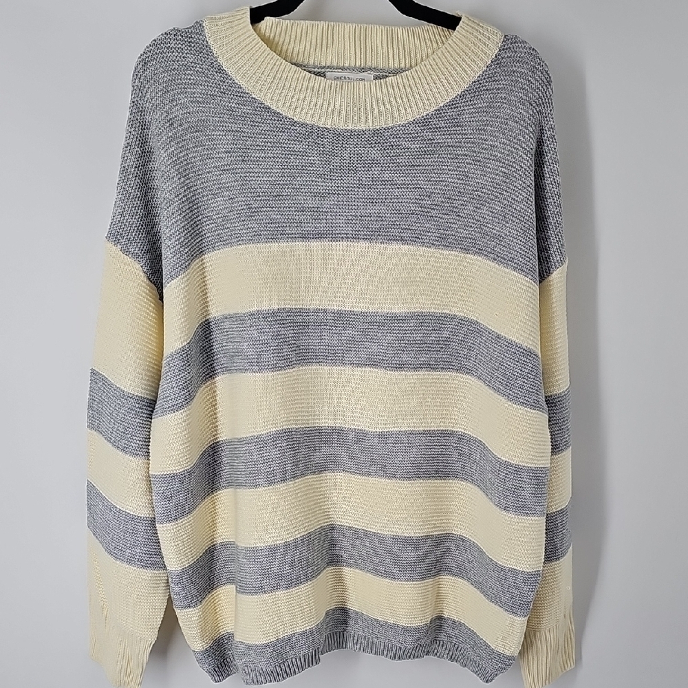 ChicSoul Nautical‎ Striped Blue & Cream Crewneck Sweater